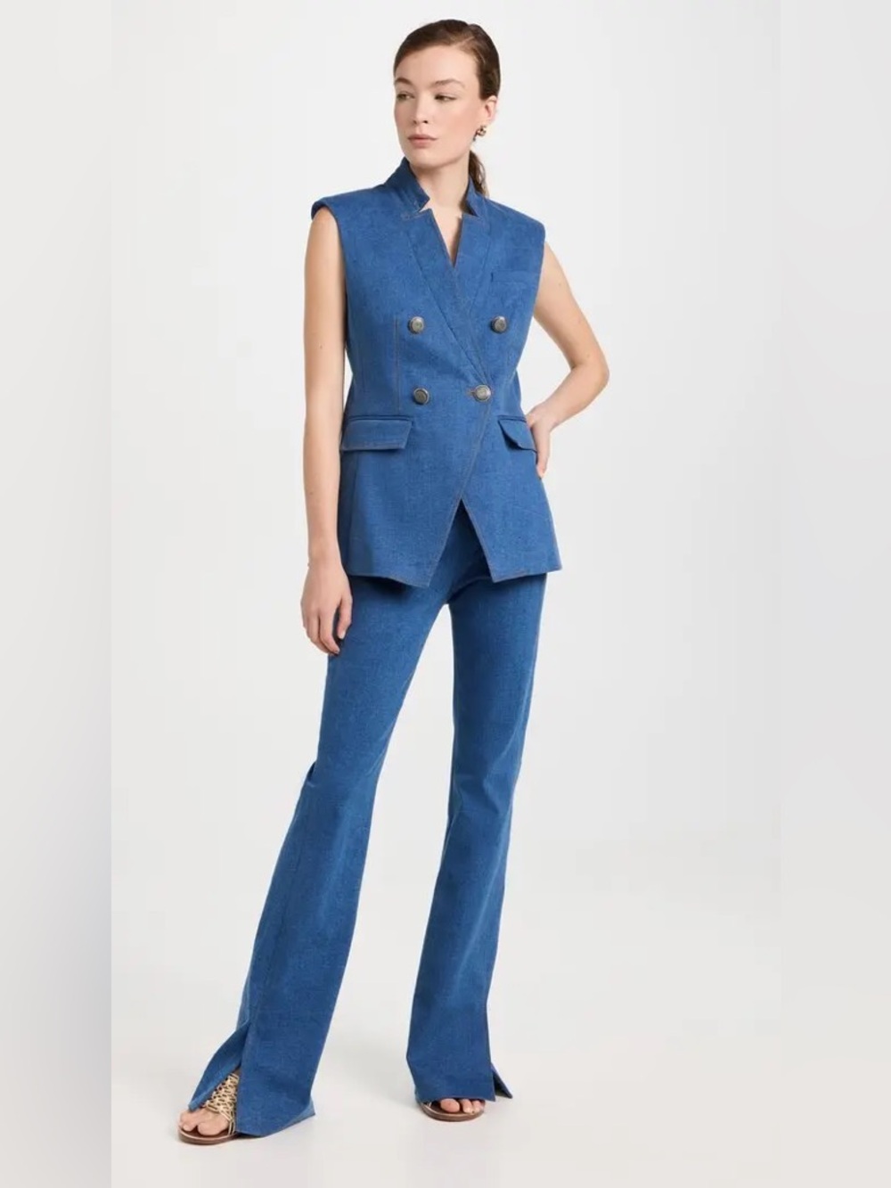 NEW Veronica Beard Blue Denim Double-Breasted Sleeveless Amika Vest Blazer